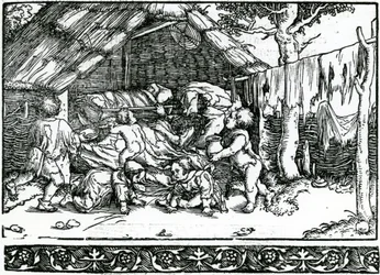 Campesinos desalojados, Ilustración de Franciscus Petrarchas Von der Artzney bayder Glueck, 1532